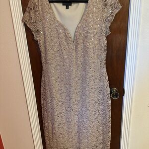 Connected Apparel Sparkling Lace Midi Dress in Cream